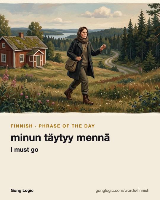 The Finnish word minun täytyy mennä, illustrated
