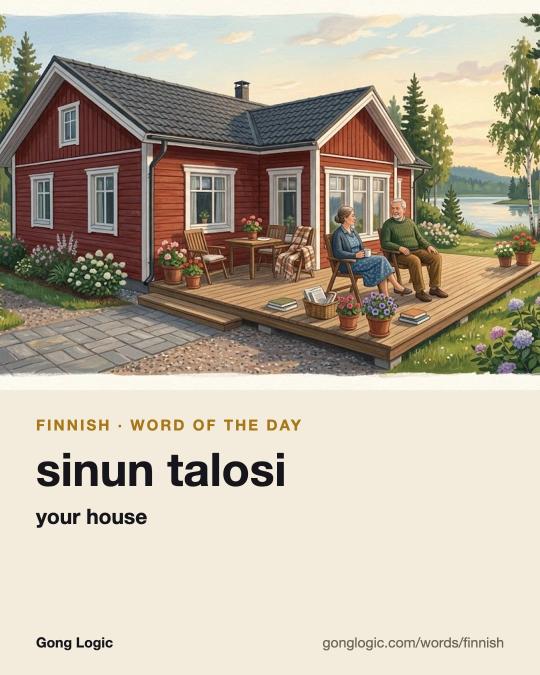 The Finnish word sinun talosi, illustrated