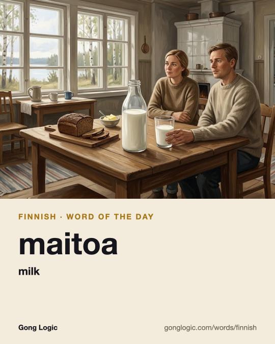 The Finnish word maitoa, illustrated