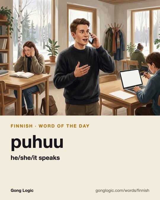 The Finnish word puhuu, illustrated