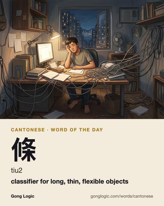 The Cantonese word 條, illustrated