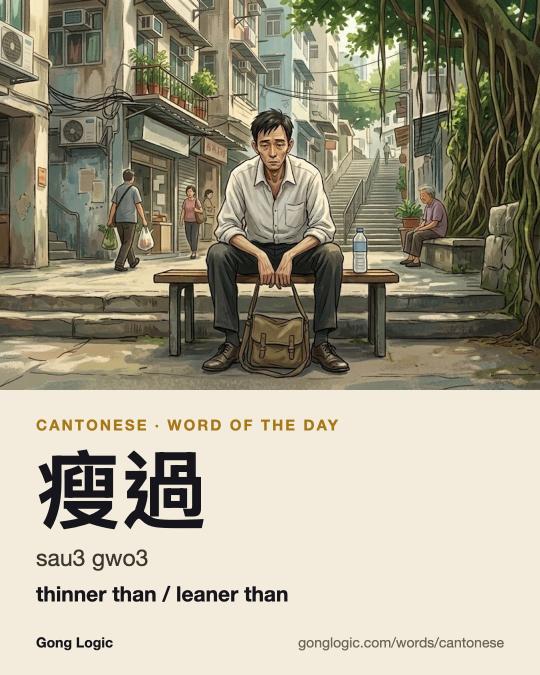 The Cantonese word 瘦過, illustrated