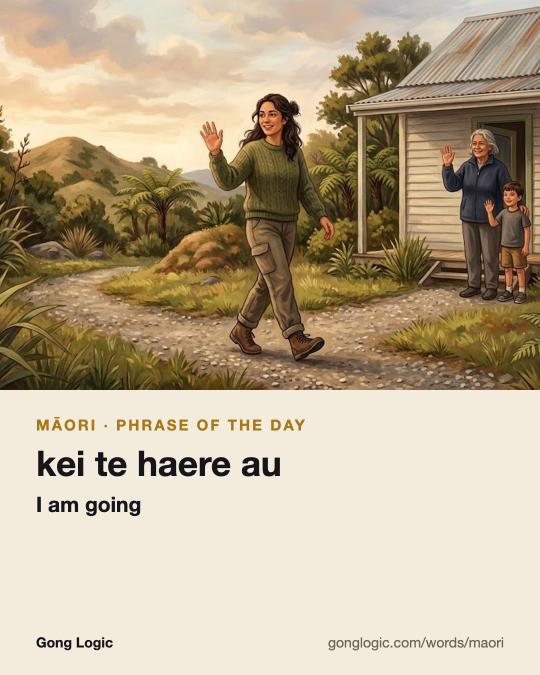 The Māori word kei te haere au, illustrated