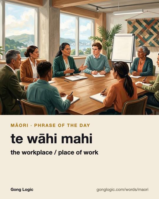 The Māori word te wāhi mahi, illustrated