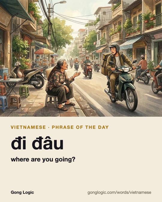 The Vietnamese word đi đâu, illustrated