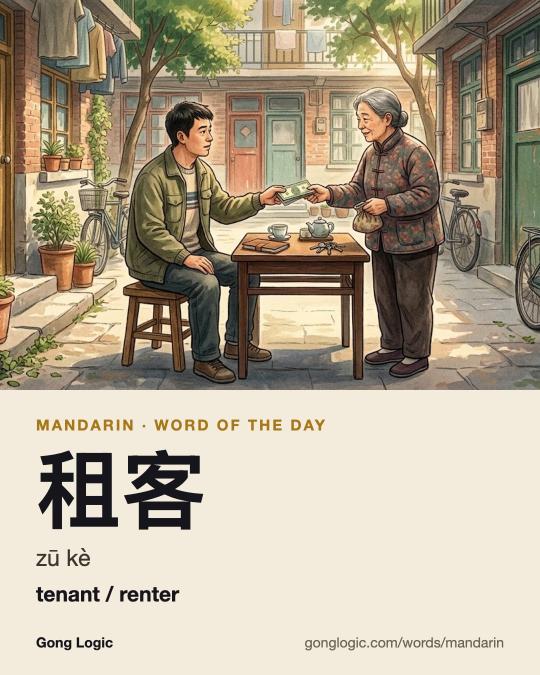 The Mandarin word 租客, illustrated